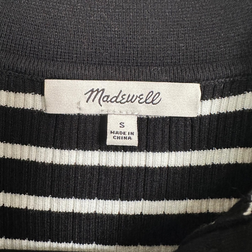 Madewell Stripe Antonia Snowy Short-Sleeve Polo Tee Black White S - Picture 3 of 8